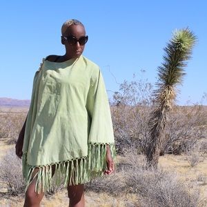 Vintage 1990s Lime Green Leather Poncho